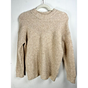 Madewell Women's Beige Wool Blend Chunky Fuzzy Knit Pullover Preppy Cozy Sweater
